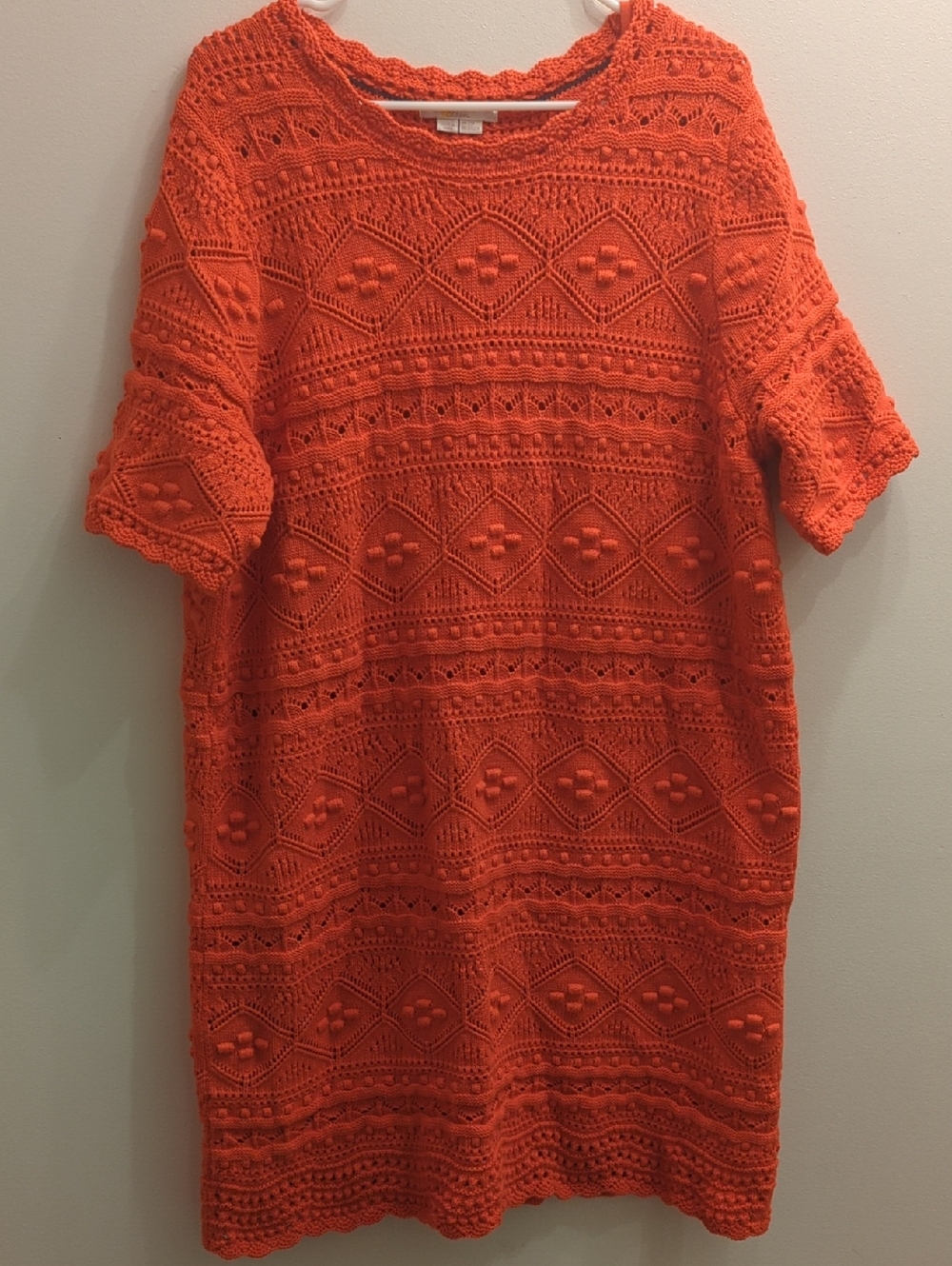 Boden Claudia Crochet Knit Orange Shift Dress